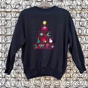 Vintage 90s nutcracker ugly Christmas Tree Presents embroidered sweatshirt SMALL